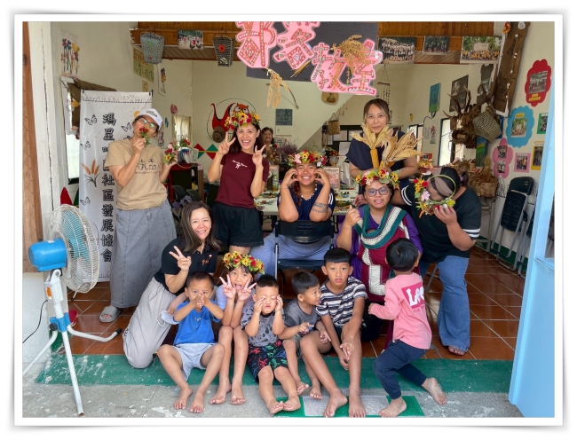 伊甸甲仙兒童發展據點舉辦親子手作小米花環,圈起滿滿祝福